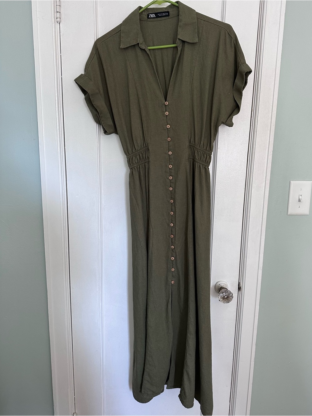 ZARA Olive Green Button-Down Maxi Dress
